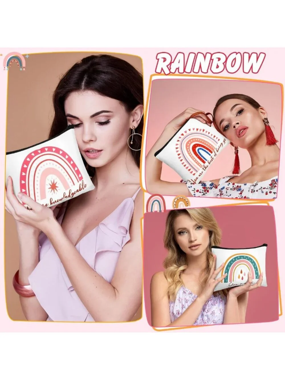 32 Pcs Boho Rainbow Makeup Bags - Inspirational Cosmetic Bags for Travel & Gifts